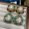 Medieval Style Heavy Industry Enamel Oil Drop Earrings Personality Exaggerated Irregular Water Drop Pearl Earrings High Sense Medieval Ear