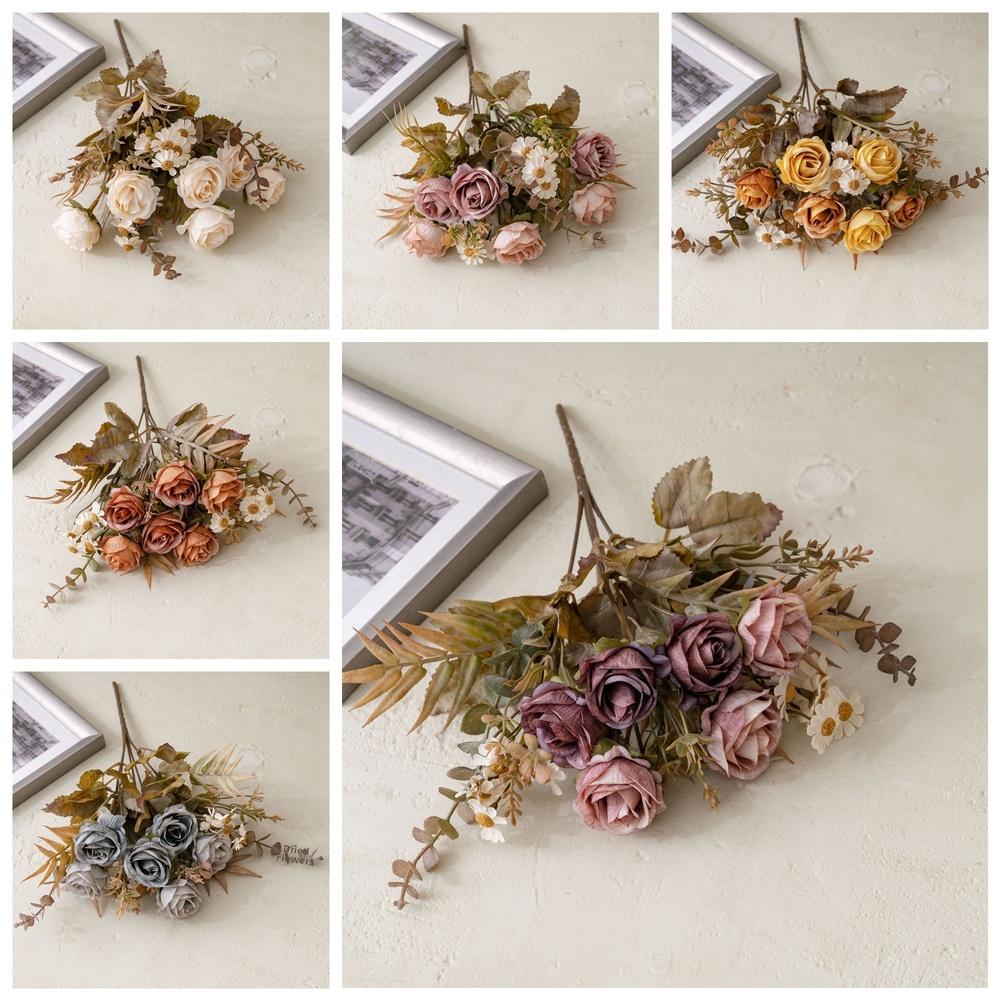 Artificial Rose Bouquet Fake Floral Ornament Complete Set Arrangement