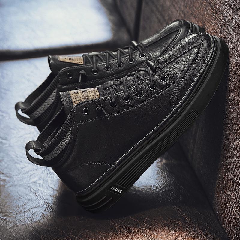 New autumn sub-fleece warm high-top board shoes casual leather shoes Martin boots trendy shoes