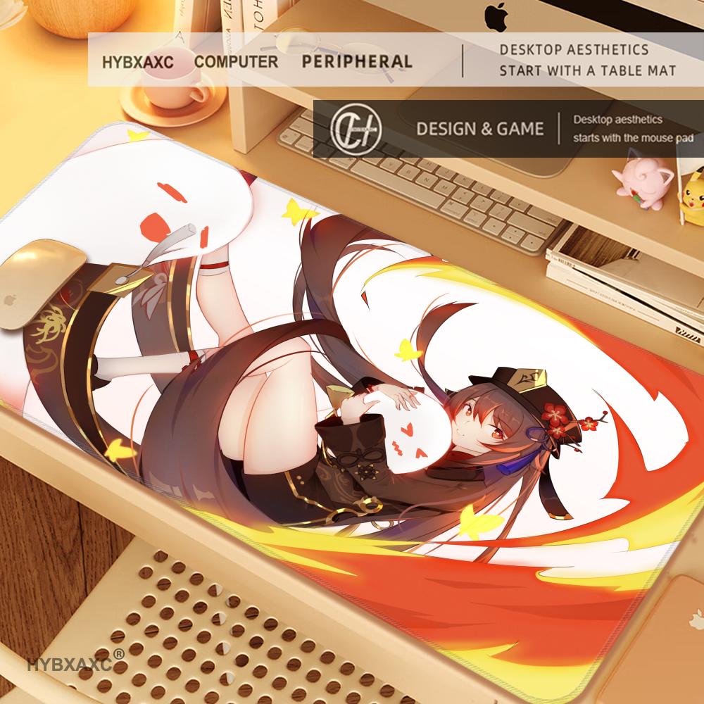HYBXAXC Genshin Impact Hu Tao Anime Rubber Mouse Pad Large Mousepad Mat Deskmat Pc Accessories Desk Protector Gamer Keyboard Pad