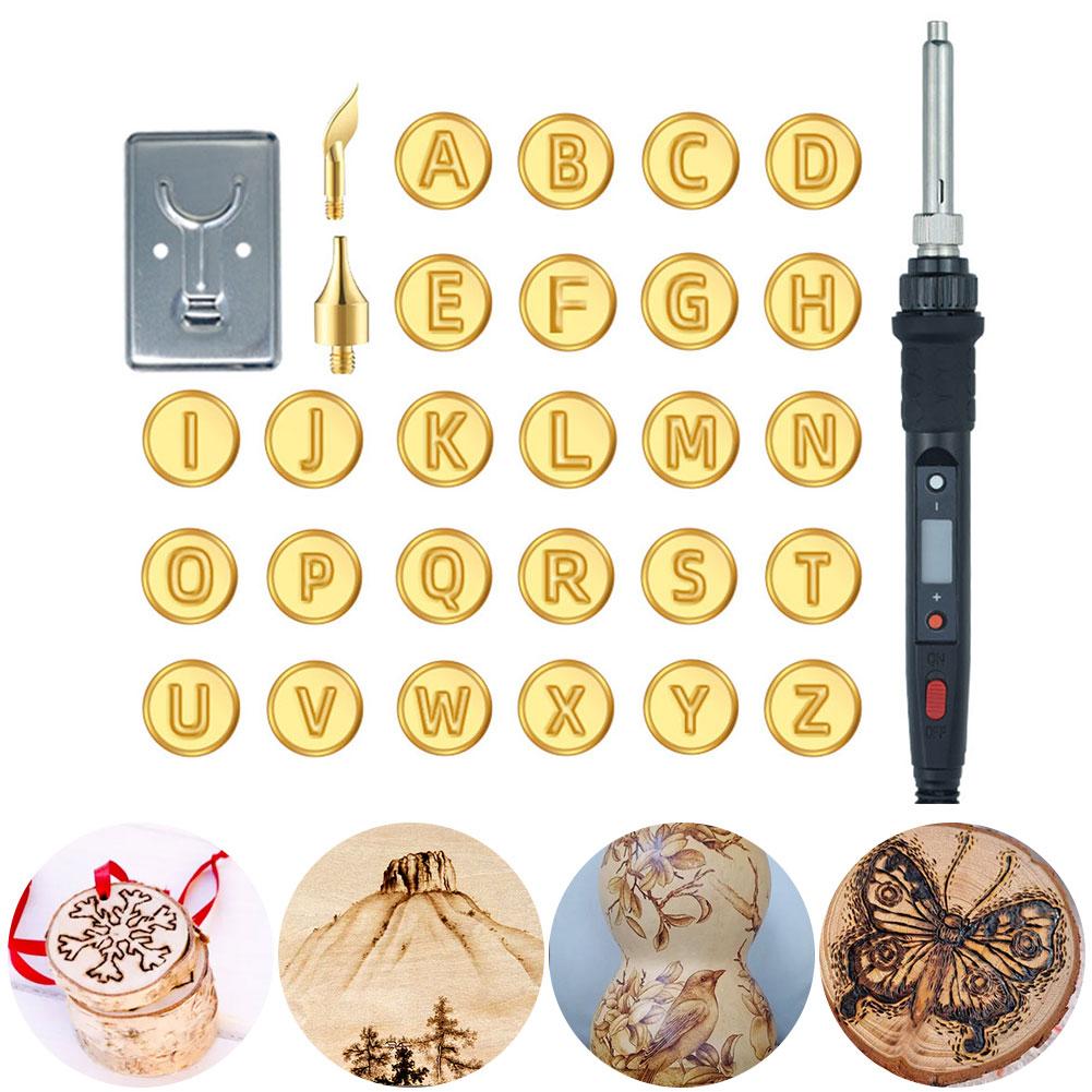 Holzbrand-Spitzen-Set 26 Buchstaben Kupferform DIY Holz-/Lederbrand-Set Holzbrand-Kit für Holzhandwerk DIY Prägung Schnitzerei