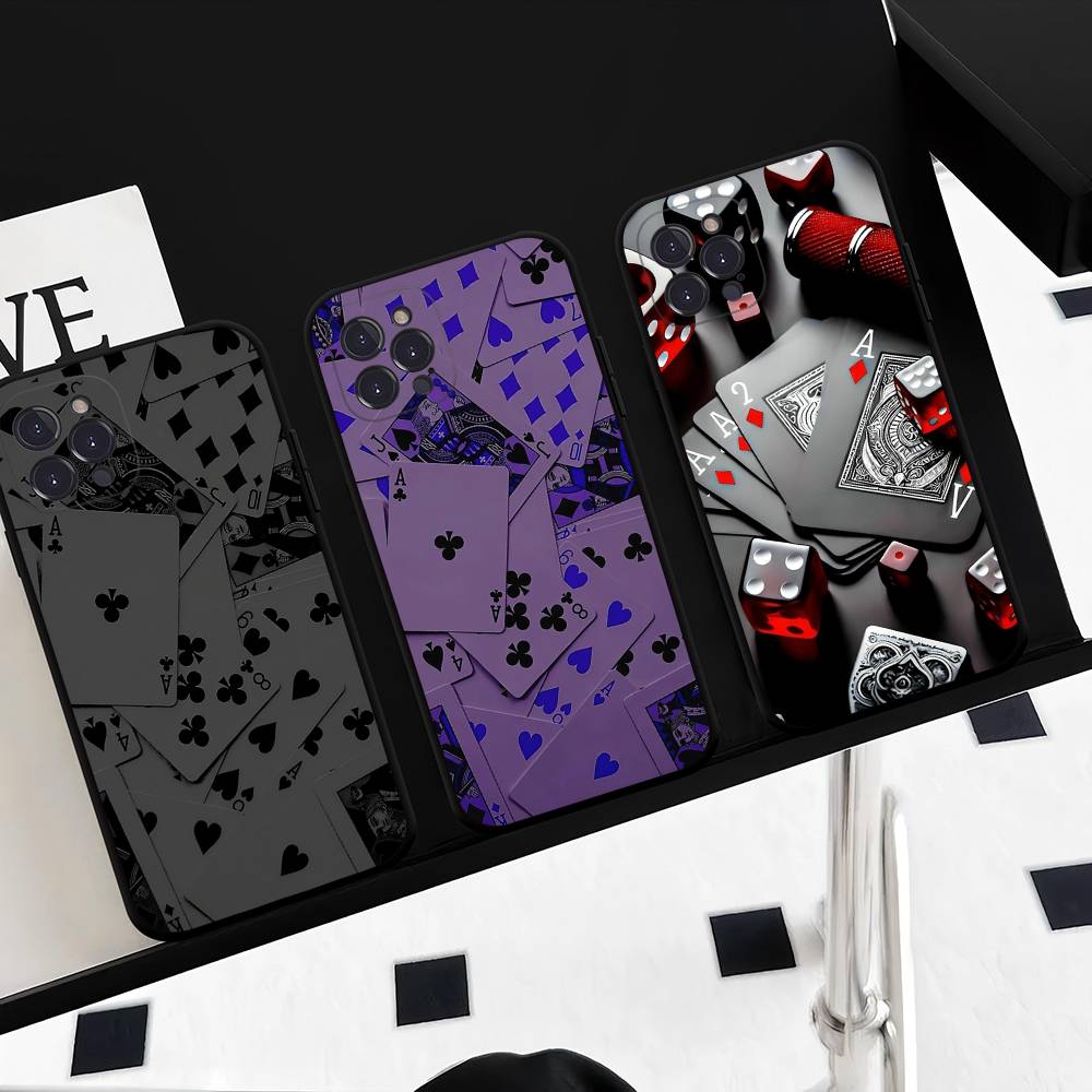Playing Cards Phone Case For IPhone 17,16,15,14,13,12,11,Pro,Max,Plus,Soft Silicone Black Case