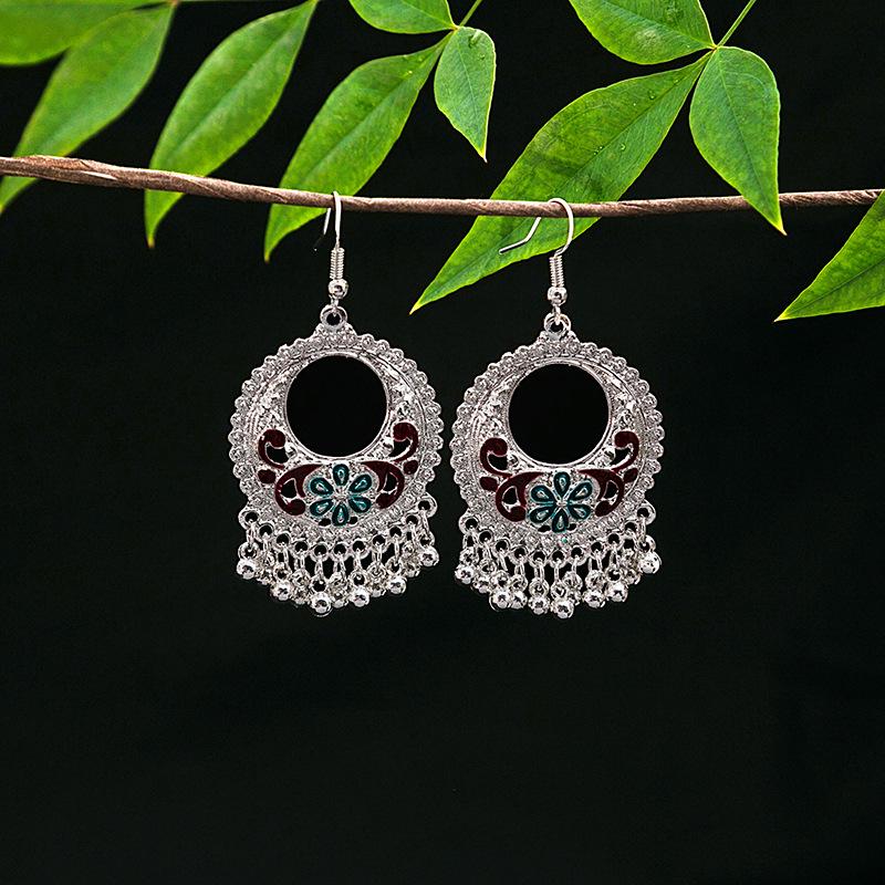 Vintage Ethnic Miao Silver Teardrop Tassel Earrings