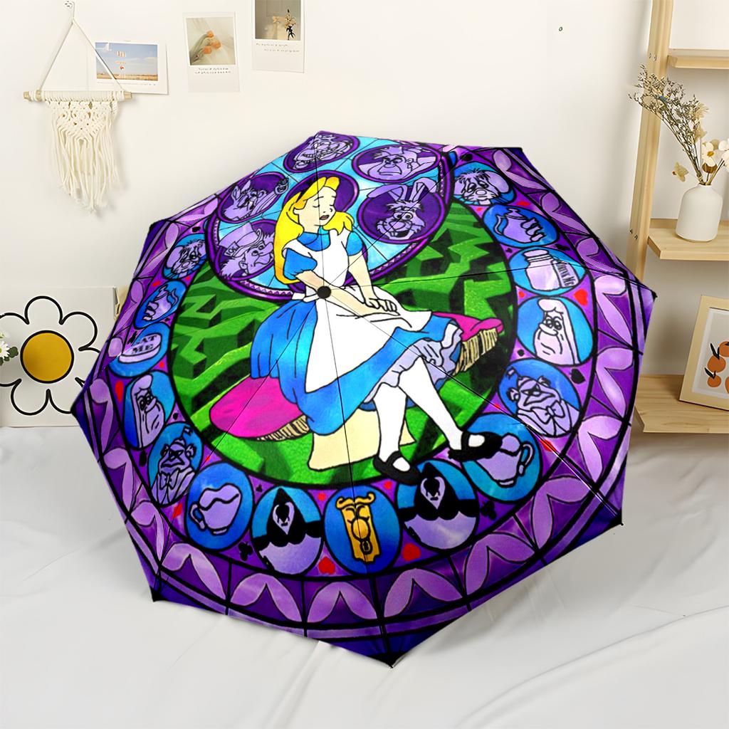 Alice Wonderland Portable Automatic Umbrella Compact 8-Rib Lightweight Sturdy Construction Travel Essential Elegant Women's Umbrella Spiritual Gift