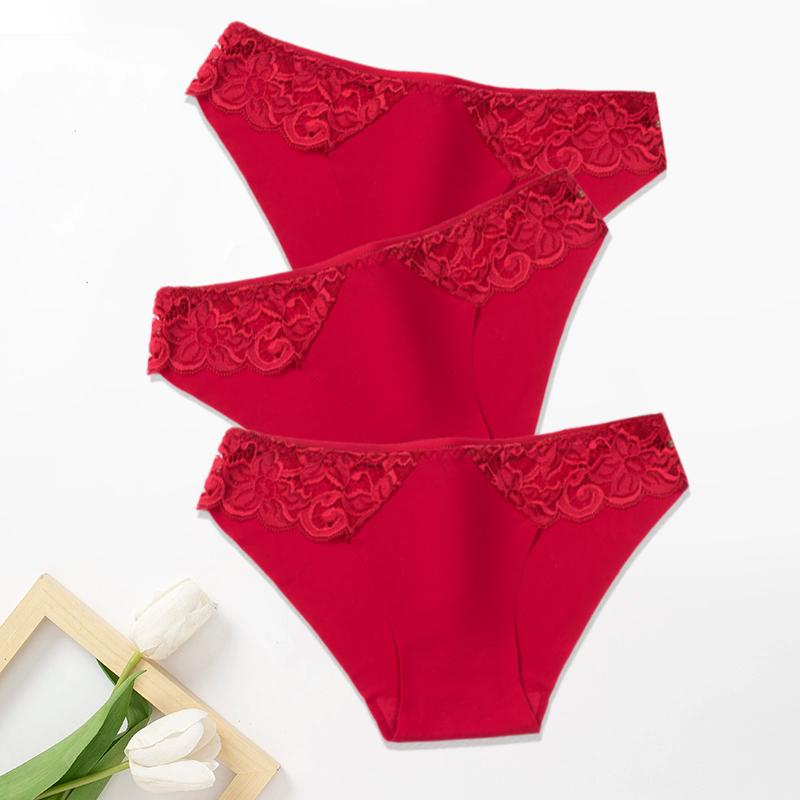 3Pcs/Set Lace Woman Panties Silk New Female Underwear for Woman Seamless Solid Lingerie Panties 3Pcs Free Shipping