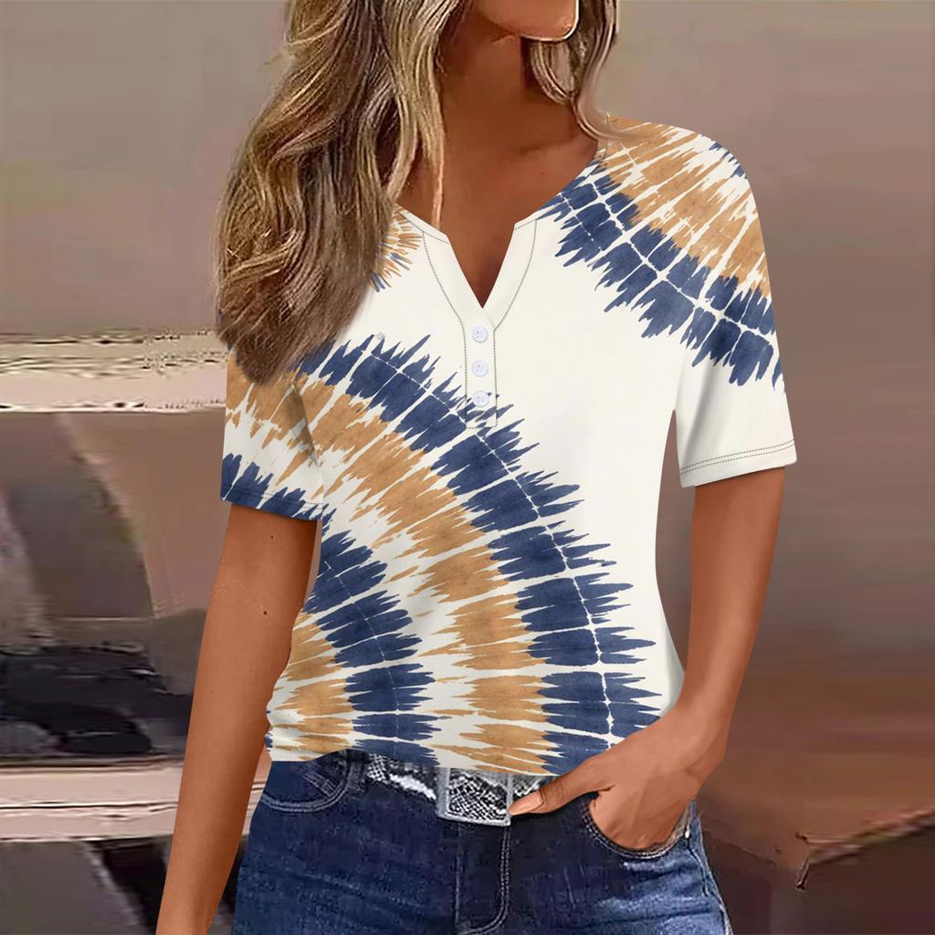 Women's T Shirt Tee Printed Button Short Sleeve Tunic Daily Weekend Fashion Basic V- Neck Regular Top