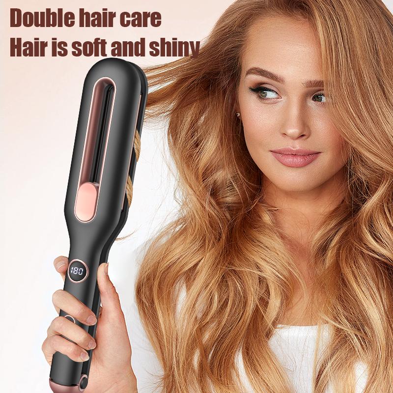 Professional 2 In 1 Hair Curler Hair Straightener Brush Temperature Display Negative Ion Salon Flat Iron Hair Tool Personal Care