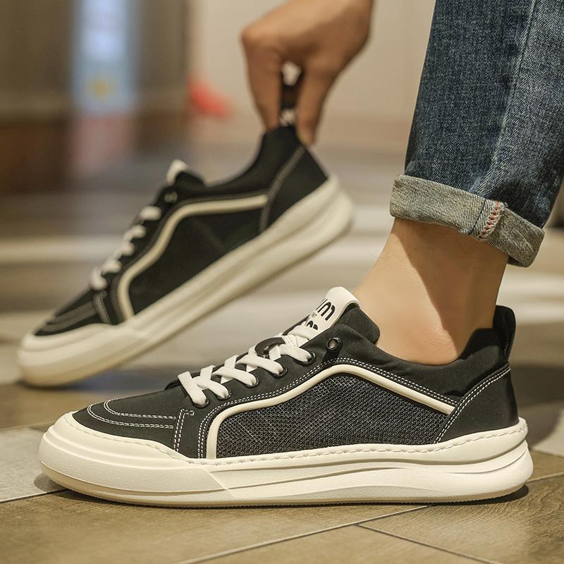 Men's Solid Color Striped Casual Canvas Shoe Thick-Soled Anti -Slip Walking Shoe  Classic Breathable And Comfortable Flat Shoes