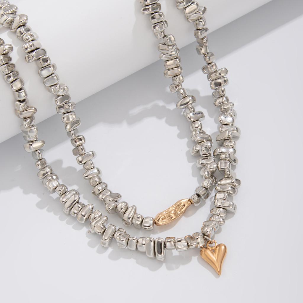 Punk 2 Pcs/Set Plastic CCB Beads Chain Necklace for Women Vintage Small Heart Choker Necklace Simple Fashion Jewelry Gift