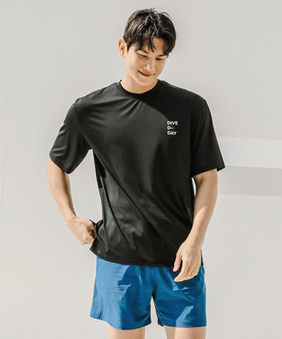 Tyubeuteuli Men'S Dolphin Short Sleeve Loose Fit Rash Guard A706 Black