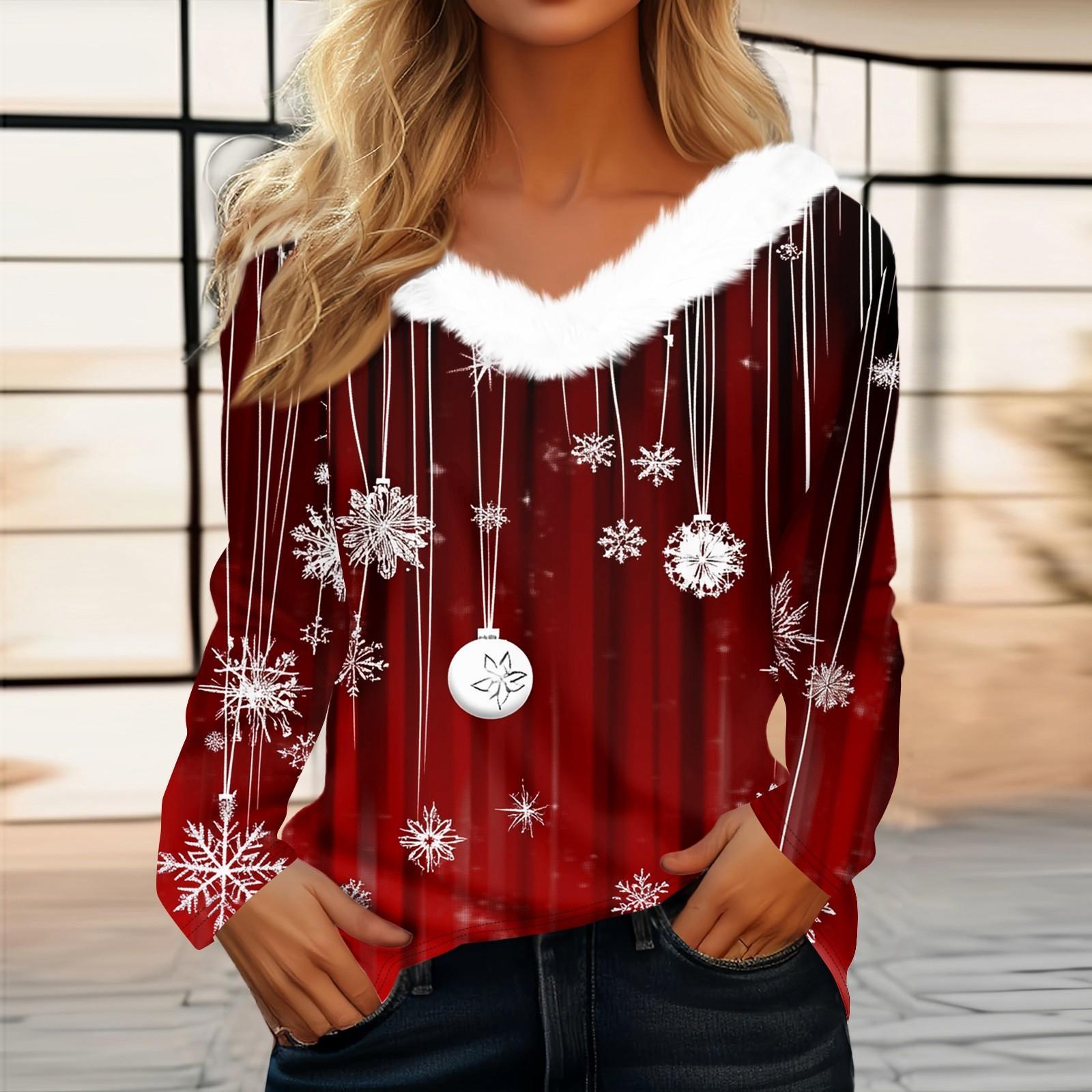 

Женская футболка, модная повседневная футболка с длинным рукавом и принтом, флисовый воротник, V-образный вырез L киноварь