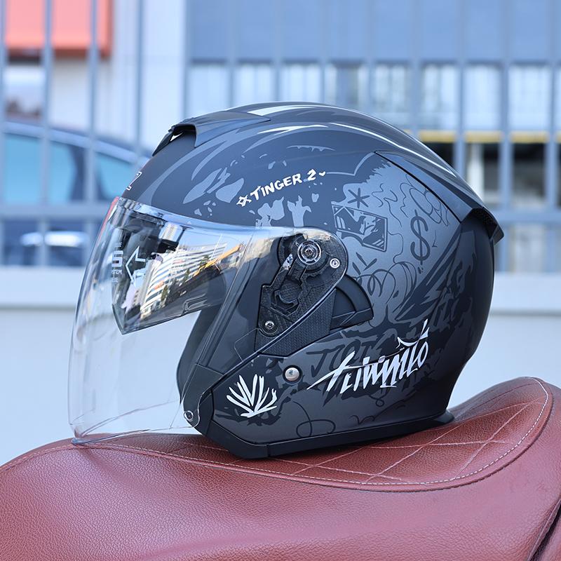 Orz-600 Motorcycle helmet retro half helmet with dual lenses for men and women, universal coverage helmet for all seasons