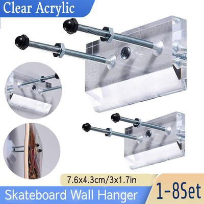 1-8 Set Skateboard Wall Hanger Clear Acrylic Wall Mount Skateboard Storage Holder for Skateboard Lovers Skateboard Display Rack