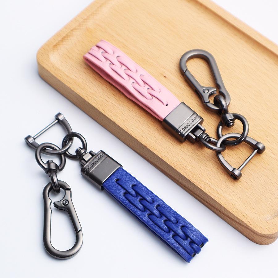 Leather Cord Car Keychain Metal Leather Men Women Gunmetal Buckle Car Key Ring Holder Gift Fashion Key Ring Key