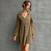 YYFS Women's Fashion Solid Color Print Long Sleeve POLO Neck Casual Dresses