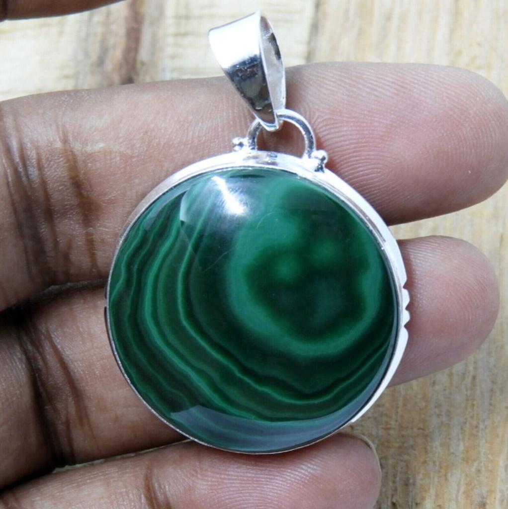 Malachite Natural Gemstone 925 Sterling Silver Necklace Pendant For Women