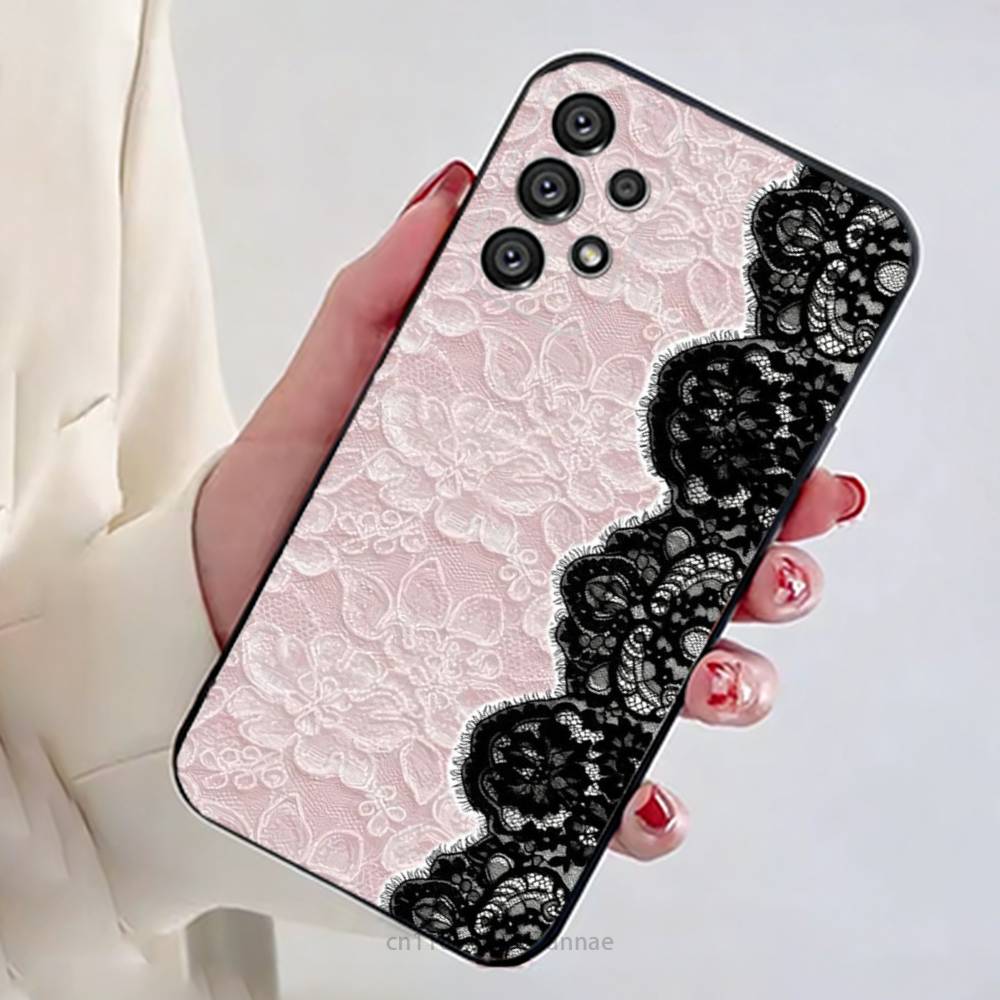 Nouvelle coque de téléphone tendance avec imprimé dentelle noire pour Samsung Galaxy A73,23,53,33,14,24,13,72,22,52,32,54,A34 Housse souple
