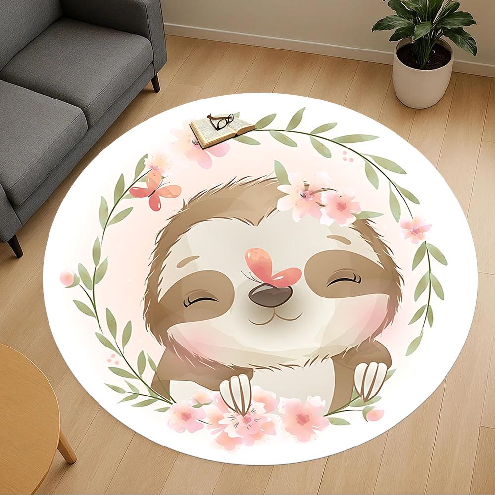 

1pc sloth flowers Round Chair mat Area Rug - Non-Slip, Floor Mat for Office, Bedroom, and Indoor Decor c1125618 80cm by 80cm