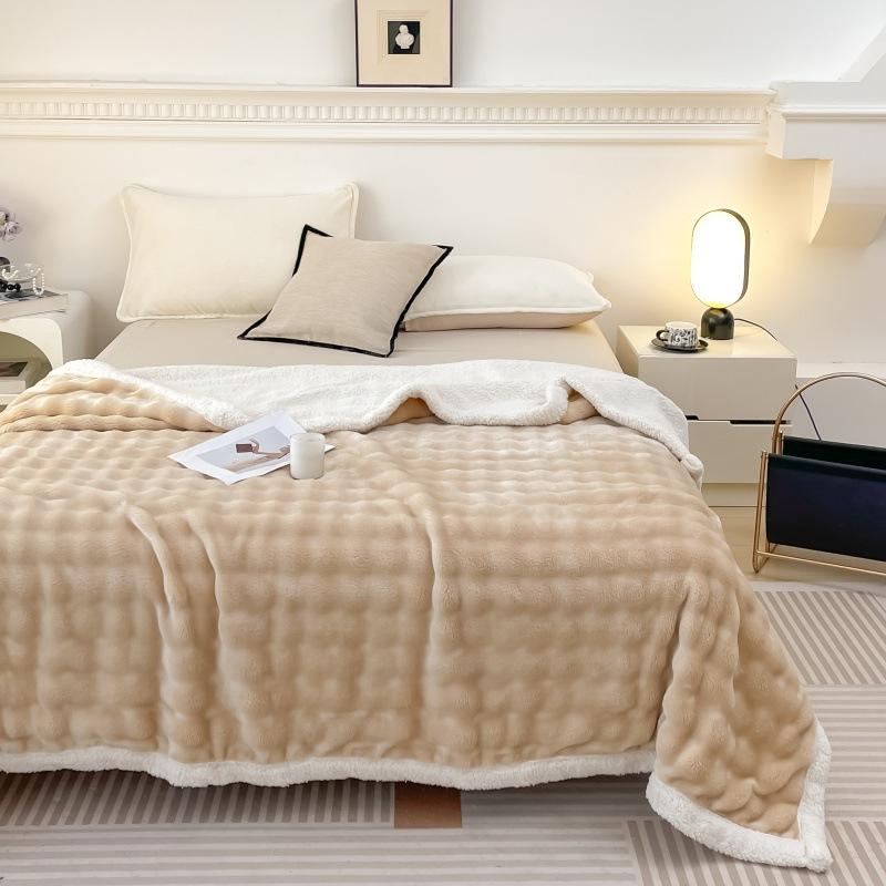 Nordic Style Bubble Lamb Wool Double-layer Blanket Four Season Universal Plush Thickened Multifunctional Public Room Nap Blanket