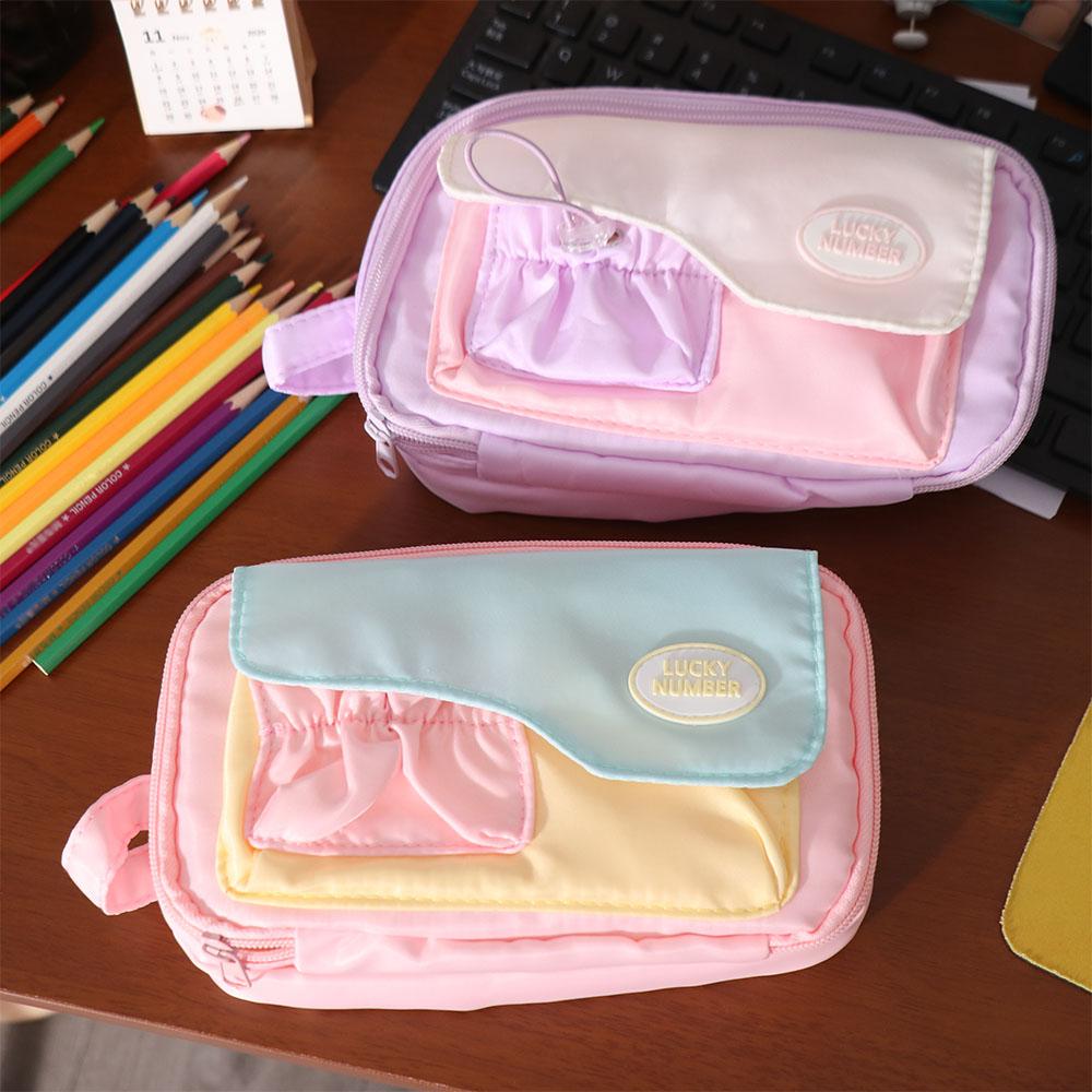 Multi-layered Stationery Storage Bag Large Capacity Pen Pencil Case Macaron Color Pencil Bag  Kids