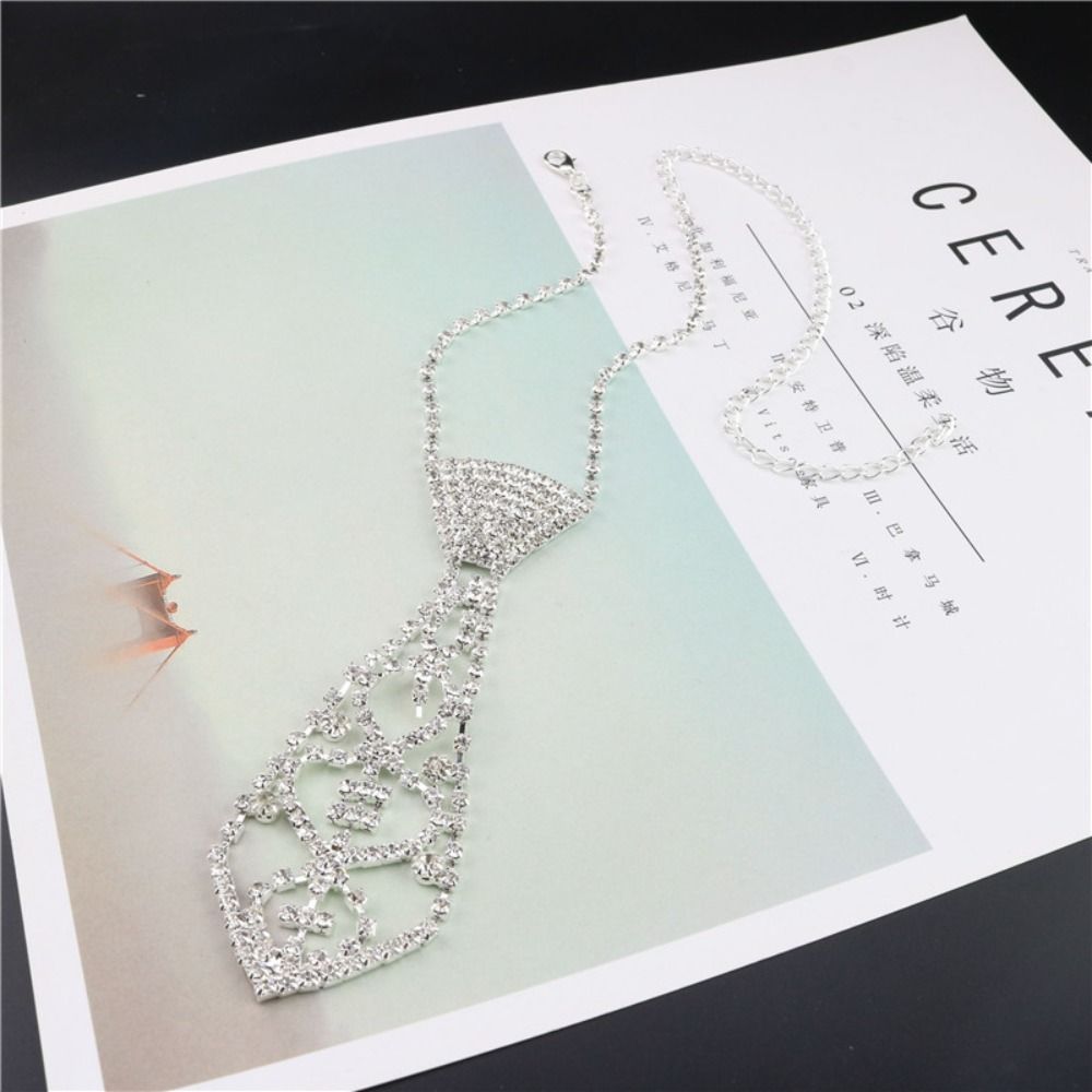 Shiny Rhinestone Necktie Glitter Crystal Necktie Vintage Women Necktie  Party