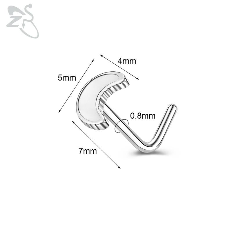ZS 1 Piece Cute CZ Crystal Nose Stud L-Shape 20g Stainless Steel Nose Piercings Flower Moon Heart Shape Zircon Nostril Piercing