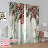 2pcs,2D plane printing Light Filtering Curtains Evergreen Fir Branches Red Ripe Holly Berries Versatile Durable Polyester