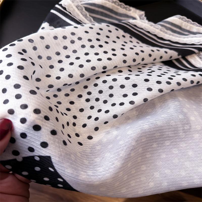 2025 Early Summer Advanced Simulation Silk Lace Dot Printed Scarf Spring Autumn Shawl Square