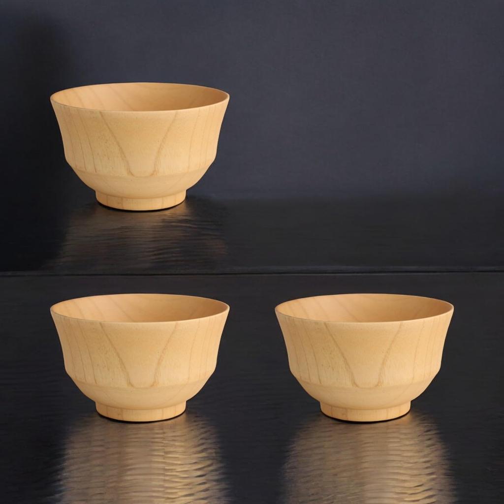 J-kitchens Miso Soup Bowls, Wooden, Natural Wood Design, Large, Set of 3, 12.5cm X 7.5cm