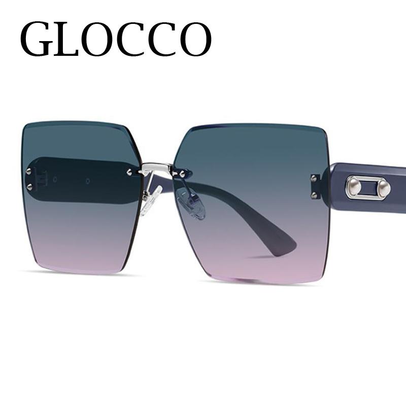 Trendy Rimless Sunglasses Women Fashion Oversized Square Sun Glasses Elegant Pearl Black Shades for Outdoor Travel