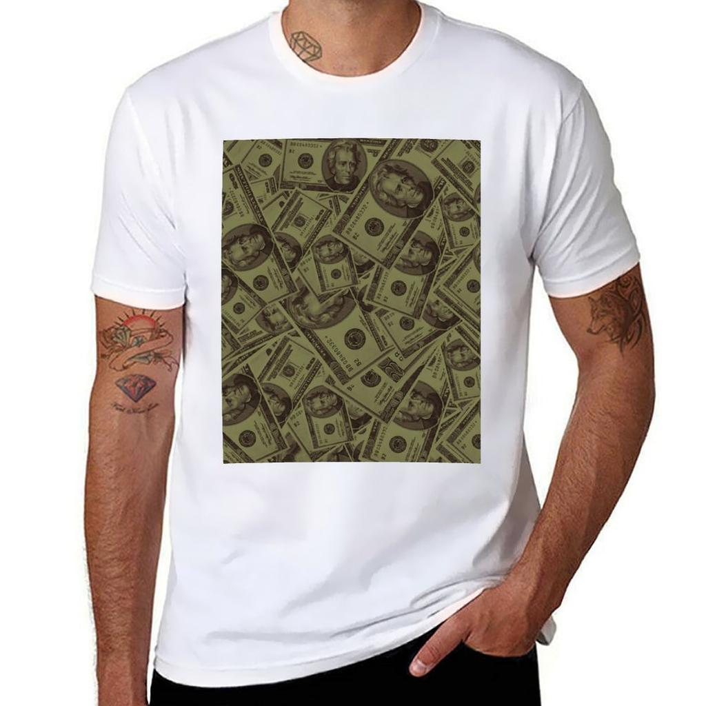 20-Dollar-Schein-Muster Geldwährungsmuster 20 Dollar Perfekte Geschenkidee T-Shirt Lässiger Streetstyle Kurzarm-T-Shirt T-Shirt