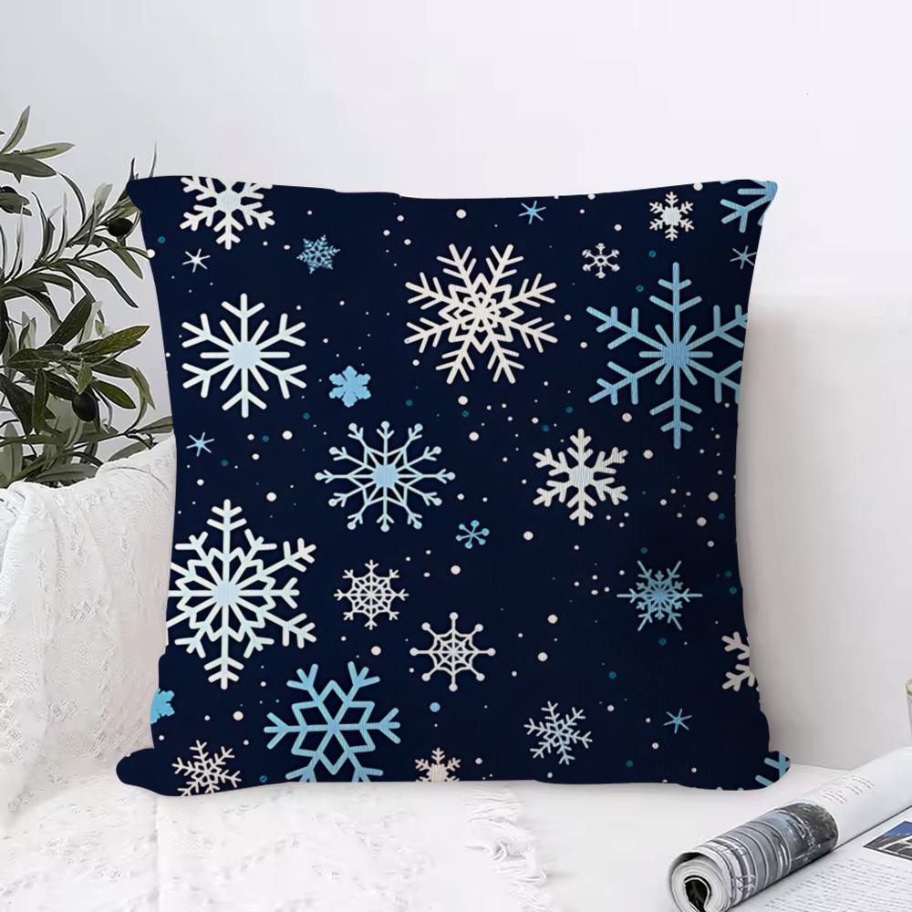 C-Weihnachten Schneeflockenmuster Kissenbezug Quadratisches Kissen Schlafzimmer Sofa Freizeit Komfortkissen Wohnzimmer Heimdekoration