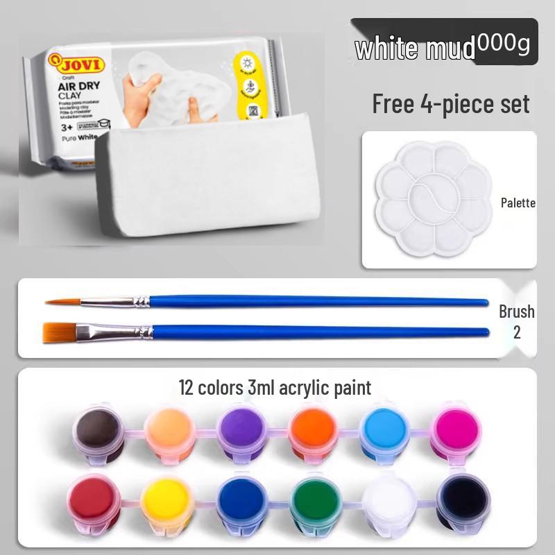 Air-Dry Stone Plasticine Clay 250g - White No-Bake Pottery Clay with Varnish and Tools