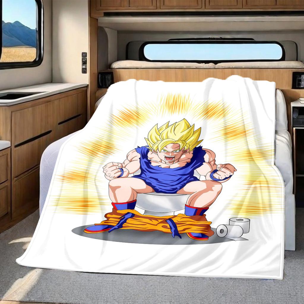 1pz Coperta in Flanella con Stampa Son Goku, Alta Qualità per Tutte le Stagioni, Decorazione per la Casa, Calore e Comfort, Perfetta per Regali di Natale