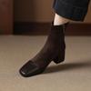 Krazing Pot Microfiber Winter Round Toe Western Boots Thick High Heels Zipper Women Flock Patch Work Ankle Boots