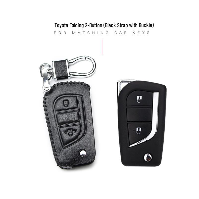Leather Car Key Cover for 2017 Toyota Models: Corolla, Camry, Crown, Levin, Reiz, RAV4, Highlander