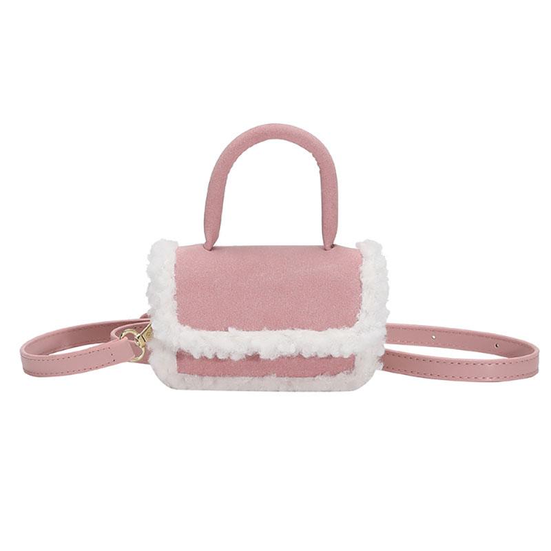 Mini Geantă Crossbody cu Aplicare Lână de Miel, Modă Coreeană, Suedeză Faux, Portabilă, Mică, Pătrată, Toamnă Iarnă, Femei, Nouă Textură, Geantă de Mână