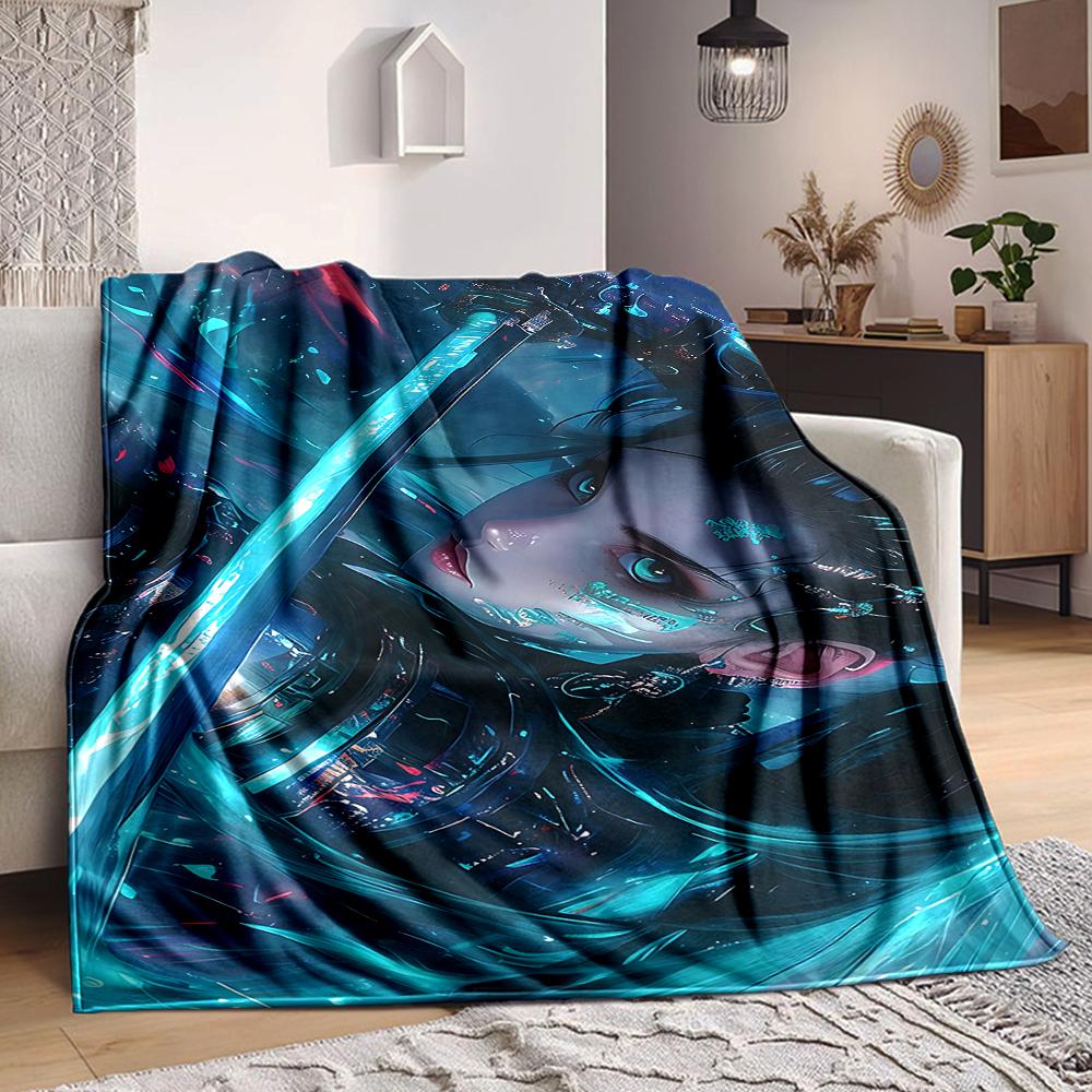 1Pc Cyberpunk Sword Warrior Flannel Blanket, Soft And Comfortable, Casual Warm, Camping Travel, Christmas, Halloween Xmas Gift S1646