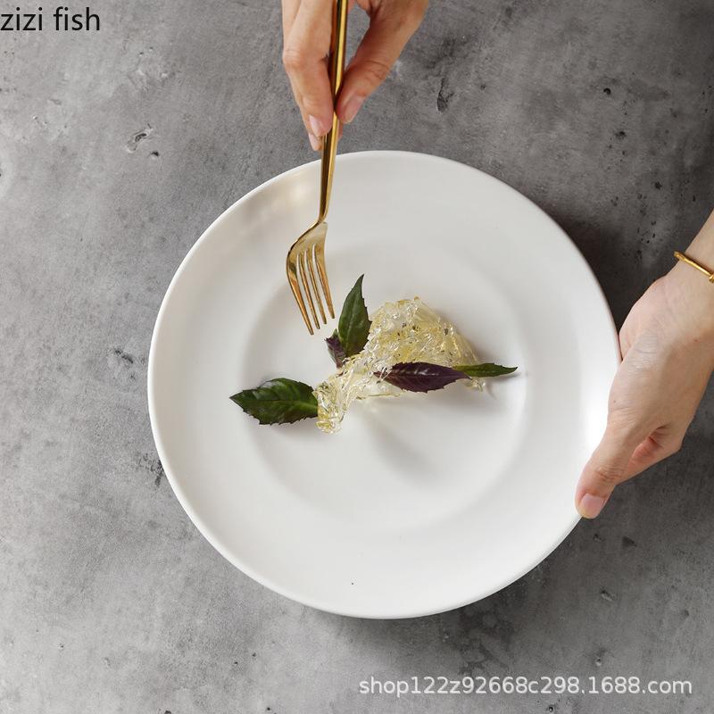Round Pure White Ceramic Dining Plate Western Style Steak Plates Sashimi Plate Sushi Plates Dessert Bowl Fruit Dish Salad Bowl