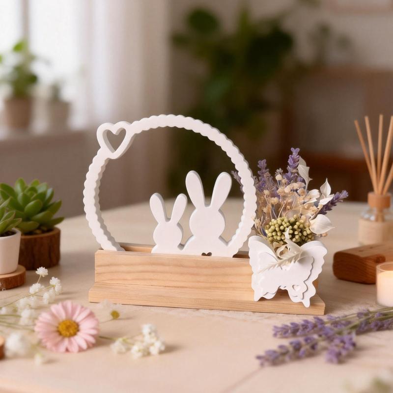 Easter Heart Bunny Wreath Pendant Silicone Mold Wall Hanging Pendant DIY Plaster Decoration Crafts Jewelry Casting Accessories