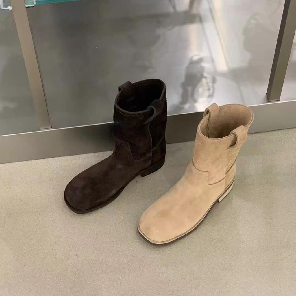 Sheepskin Version~ 2025 Autumn and Winter New Round Head Simple Suede Martin Boots Women's Genuine Leather Korean Version Sleeve Versatile Short Boots