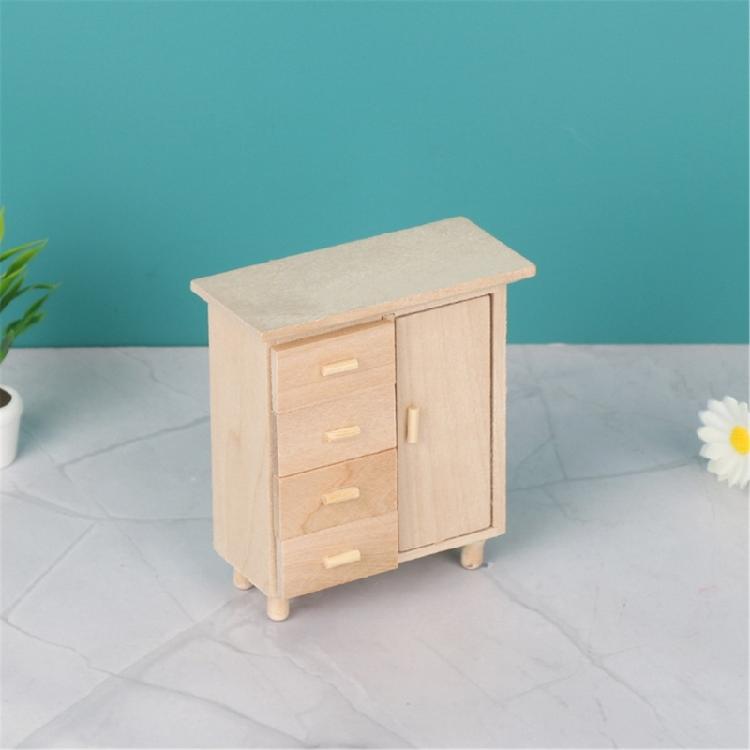 4 Drawer Vintage Dollhouses Cabinet 1/12 Scale Chestnut Wooden Storage Unit Mini Furniture
