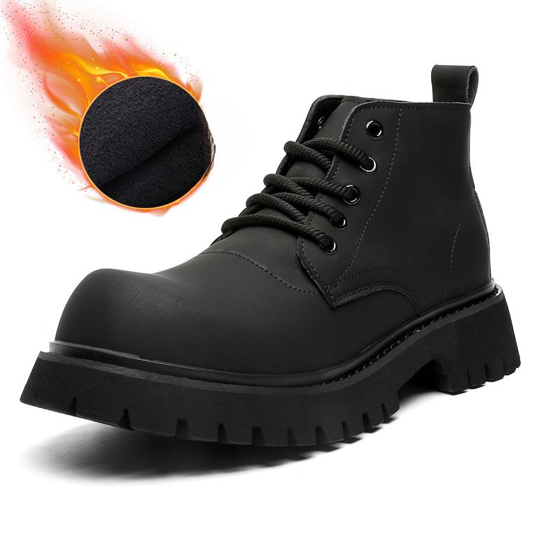 Martin Boots Men'S New High-Top Big-Headed Leather Shoes Derby Shoes Thick-Soled Heightening Tooling Short Boots 32053-R