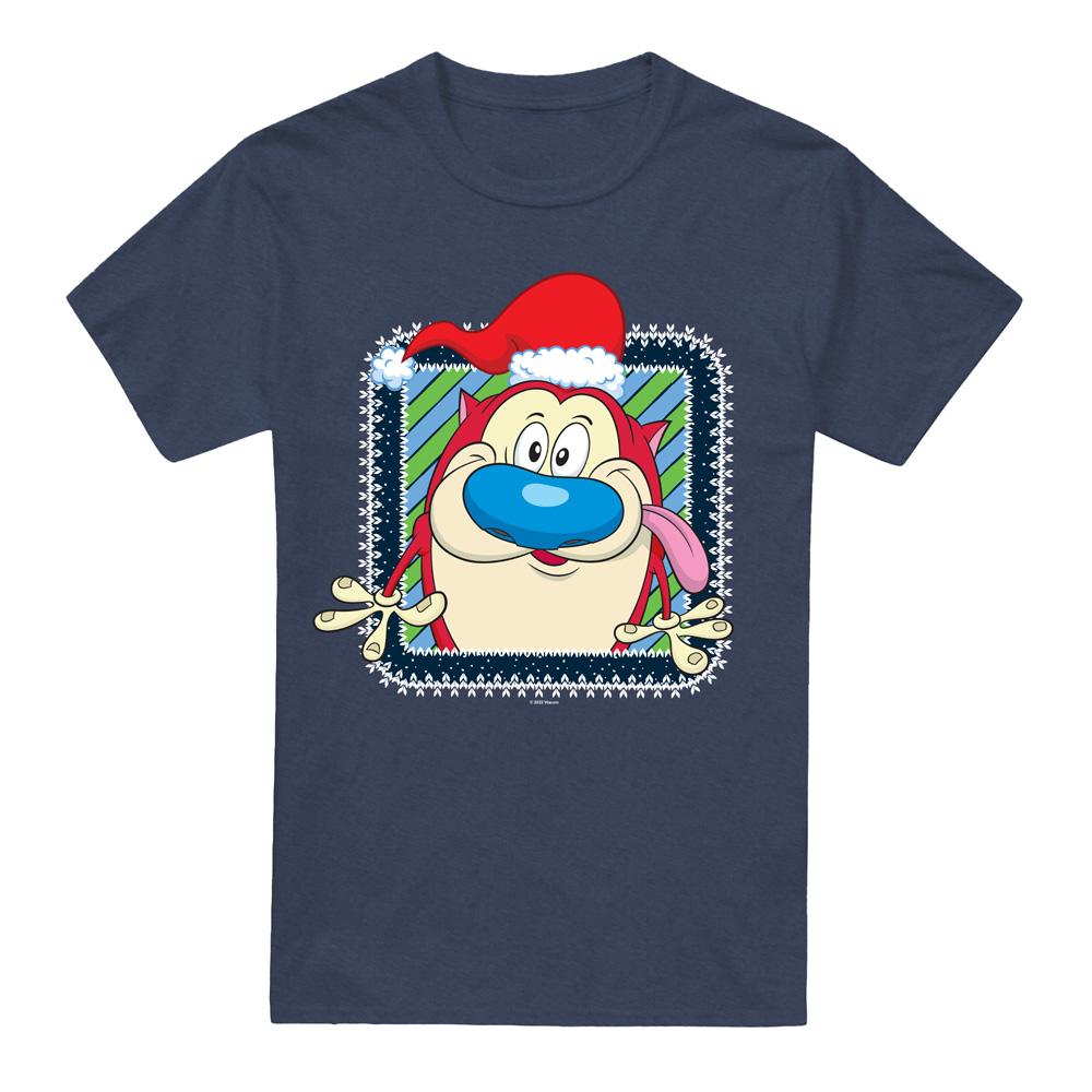 Ren & Stimpy Unisex Adult Festive Santa Hat Christmas T-Shirt