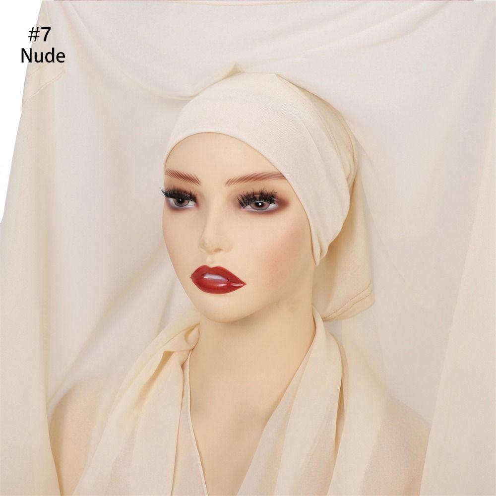 Solid Color Instant Chiffon Hijab Scarf Bulit-In Magnets Islamic Head Wrap Outdoor