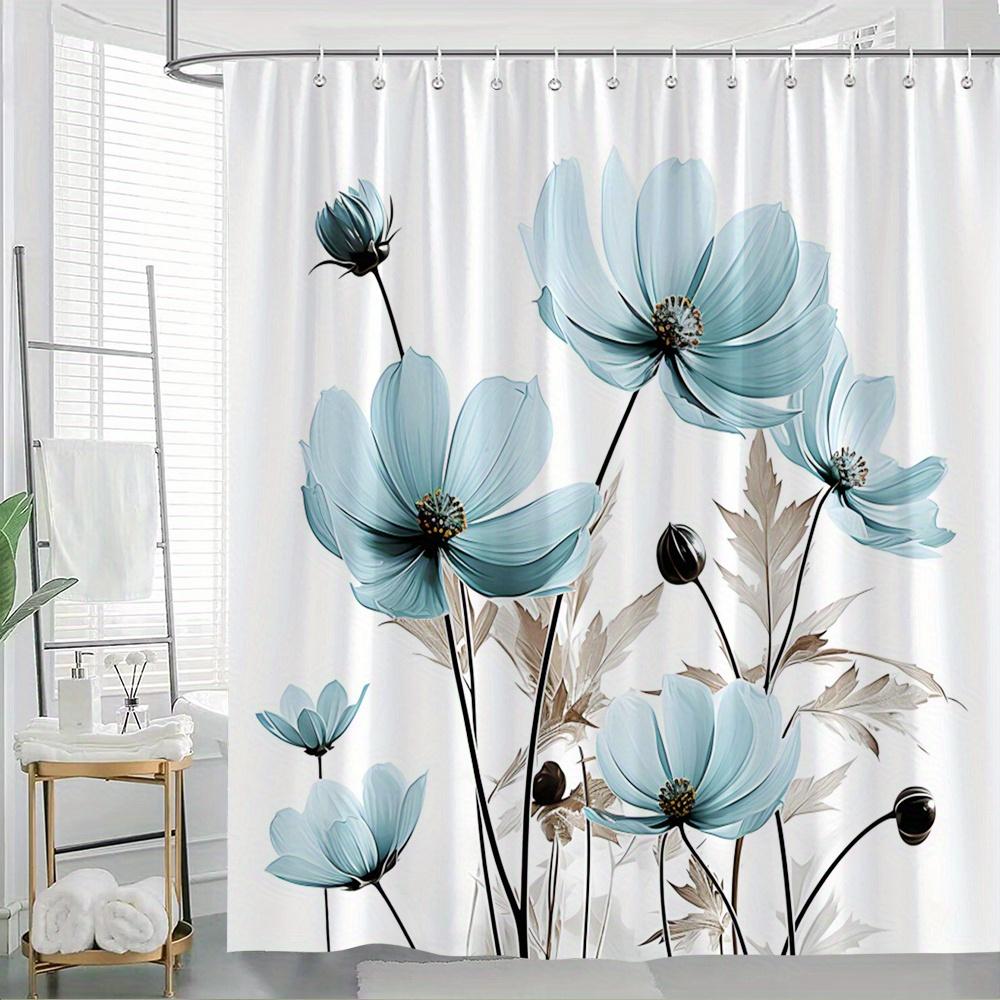 1 light blue cosmos floral shower curtain, soft and flowing petals, machine washable, polyester fabric, suitable for bathroom