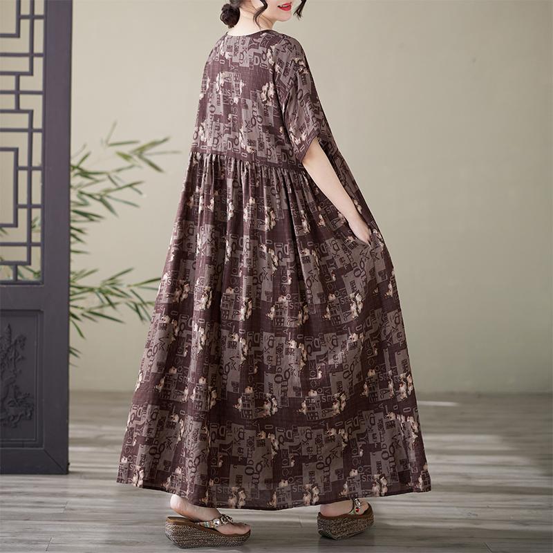 DIMANAF 2025 Summer Plus Size Dress Basic Women Casual Loose Long Vintage New Oversized Printing Dress Maxi