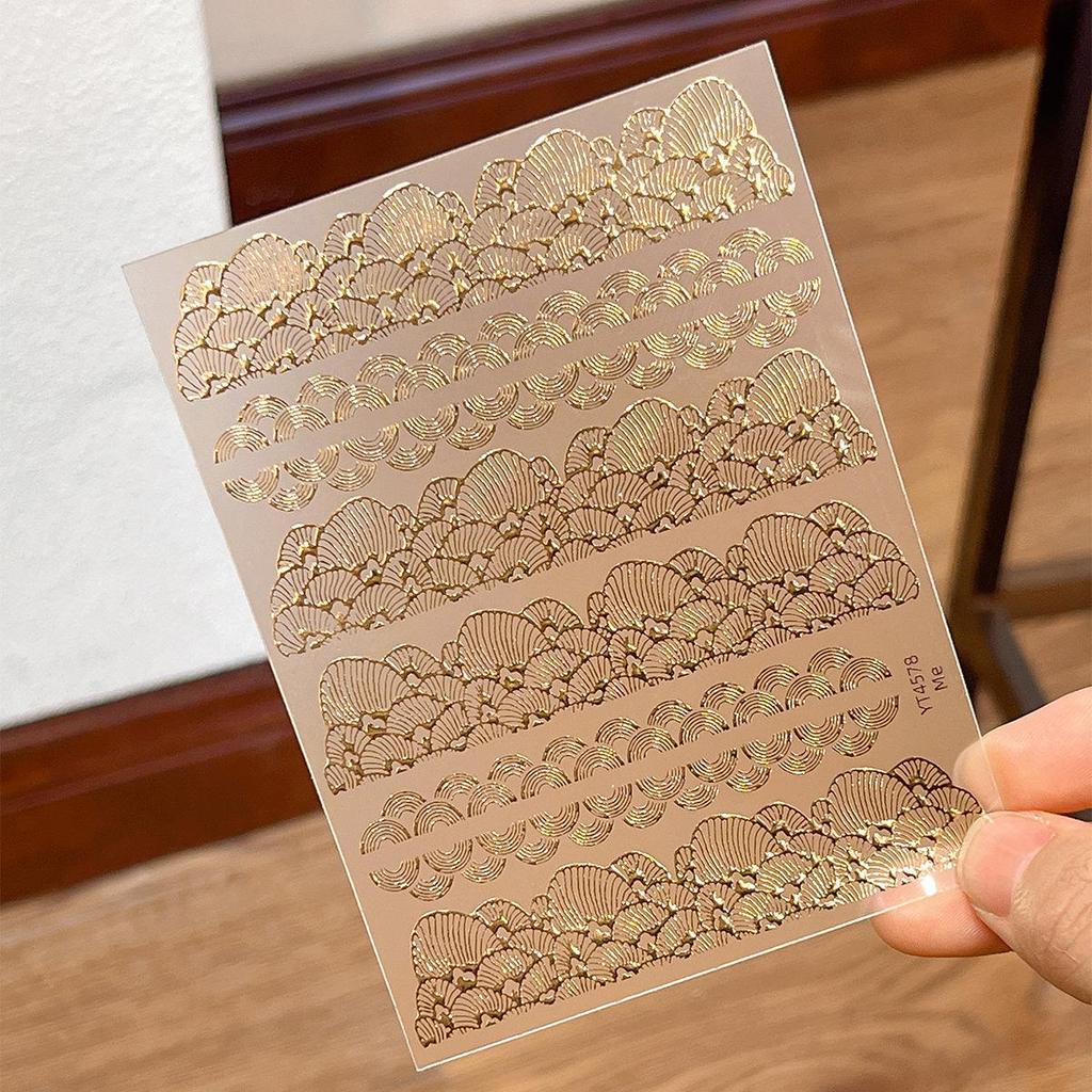 YITU Hot Stamping Nail Stickers, Light Luxury Chinese Style, Hollowed-Out Lines, Self-Adhesive Nail Art Decals YT4578.