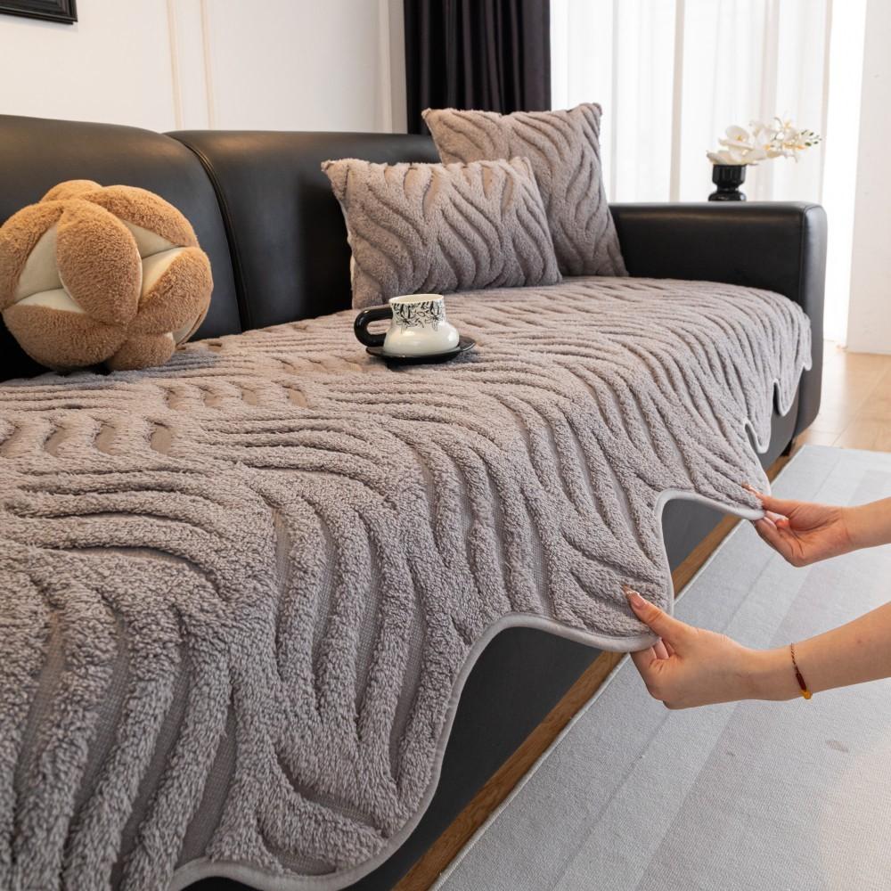 Solid Sofa Cushion Winter Plush Non-Slip Sofa Throw Cover Soft Fuzzy Furniture Protector Couch Pad Irregular Fleece Thick Mats