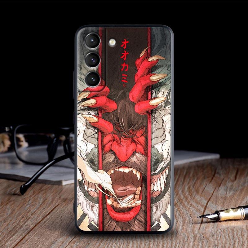 Japan Oni Samurai Yokai Mask Dragon Cases For Samsung Galaxy S24 Ultra S21 FE S23 S20 S22 Ultra S10 Plus Case Soft Funda Covers